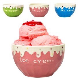 Ice Cream Bowls - Ceramic Bowl Set - Cute Ice Cream Bowls - Ice Cream Bowls Set - Desert Bowl Set - Ice Cream Bowls Ceramic - Bowls Set of 3-3 Colors In One Set - Green Blue Pink