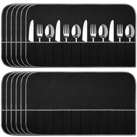 12 Pcs Anti Tarnish Silver Storage Bags Silver Storage Cloth Felt Flatware Organizer Anti Tarnish Protector Bags Place Setting Roll with White Ribbon for Kitchen Cutlery Utensils