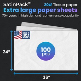 IDL Packaging SatinPack™ 24" x 36" White Tissue Paper Sheets, Pack of 100, Durable 20# (33 GSM) - Wrapping Tissue Paper Sheets for Gifts, Flower Bouquets, Christmas Packing Paper