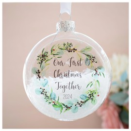 First Christmas Together 2024 Bauble. Glass Round Hanging Decoration. Couple, Boyfriend, Girlfriend, Partner Xmas Tree Couple Family Keepsake