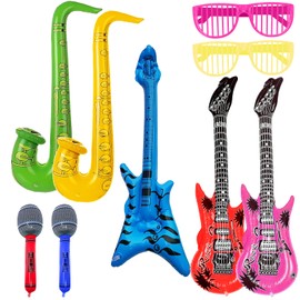 COWANIEE 9 PCS Inflatable Party Props, Inflatable Instruments Set, Inflatable Guitar Photo Booth Props for Adult Kid Party(Random Color)