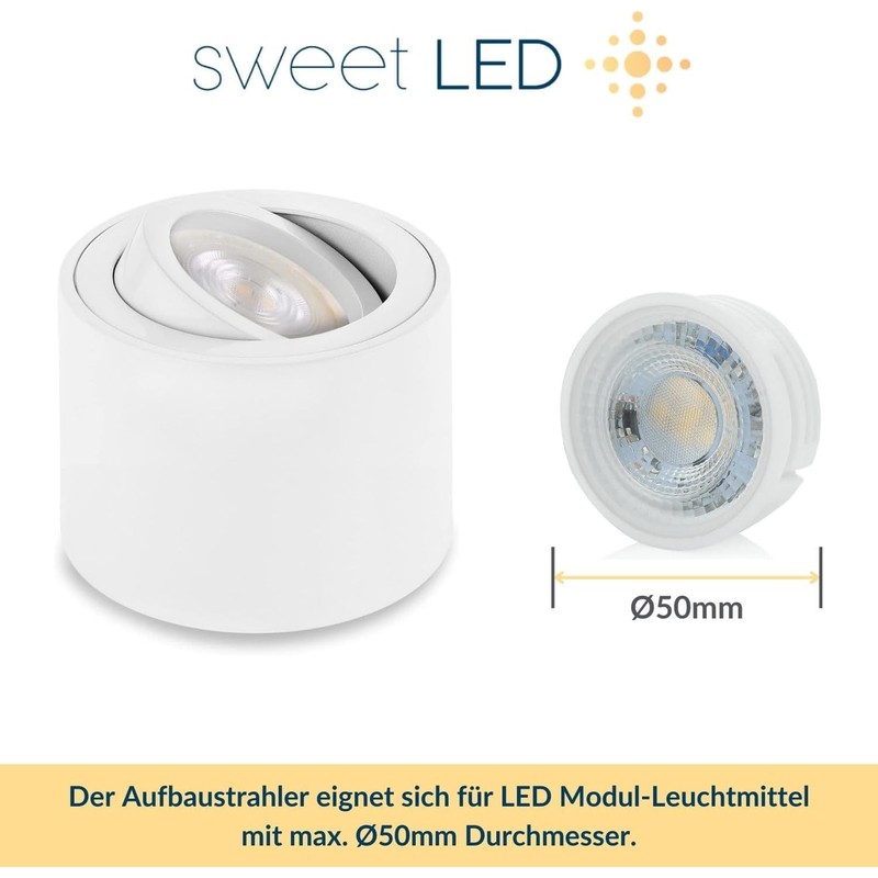 Sweet Led Surface-Mounted Spotlight Flat White Matt Aluminium Ceiling Spotlights