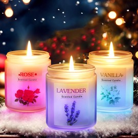 ElectricWise 3 Pack Glowing Scented Candles with Sensor Light, Aromatherapy Candles Gifts for Women, Rose Vanilla Lavender Candle, Natural Soy Candle for Home Scented, Women Birthday Christmas Gift