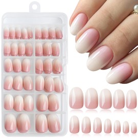 LoveOurHome 240pc Oval Press on Nails Short Fake Nails with Glue & Tabs, Short Ombre Nails Press on Nails Oval Glue on Nails Gel Fake Nails Ombre Acrylic Nail Tips Artificial Fingernails Stick Nail