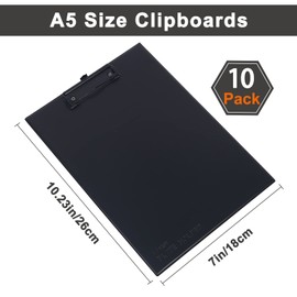 COSHEHKG 10Pcs Clipboard Set A5, PU Writing Board 7'' x 10.2'' with Metal Clips Black Clipboards for Office, School, Notes, Drawing, Forms, Menu