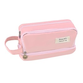 BAYTORY Large Capacity Pencil Case, Aesthetic Pencil Pouch for Girls Boys with 3 Compartments Pen Bag Stationery Organizer Office Makeup Bag for Adult Women Men (Pink)