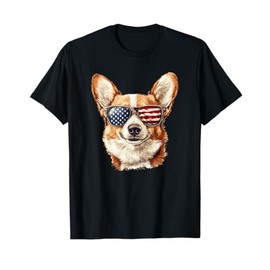 Patriotic Corgi USA Flag Sunglasses Dog Lover 4th Of July T-Shirt