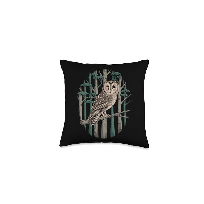 Wise Owl Perched In Mystical Forest Throw Pillow
