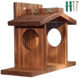 Squirrel Feeders for Outside Squirrel House Easy to Fill Wooden Bird Feeder Visible Bird Feeder with Removable Panel for Corn Peanuts Suet Squirrel House Bird Feeder Wooden Bird Feeders