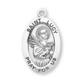 St Saint Lucy - 0.9" Sterling Silver Oval Medal + 18" Chain