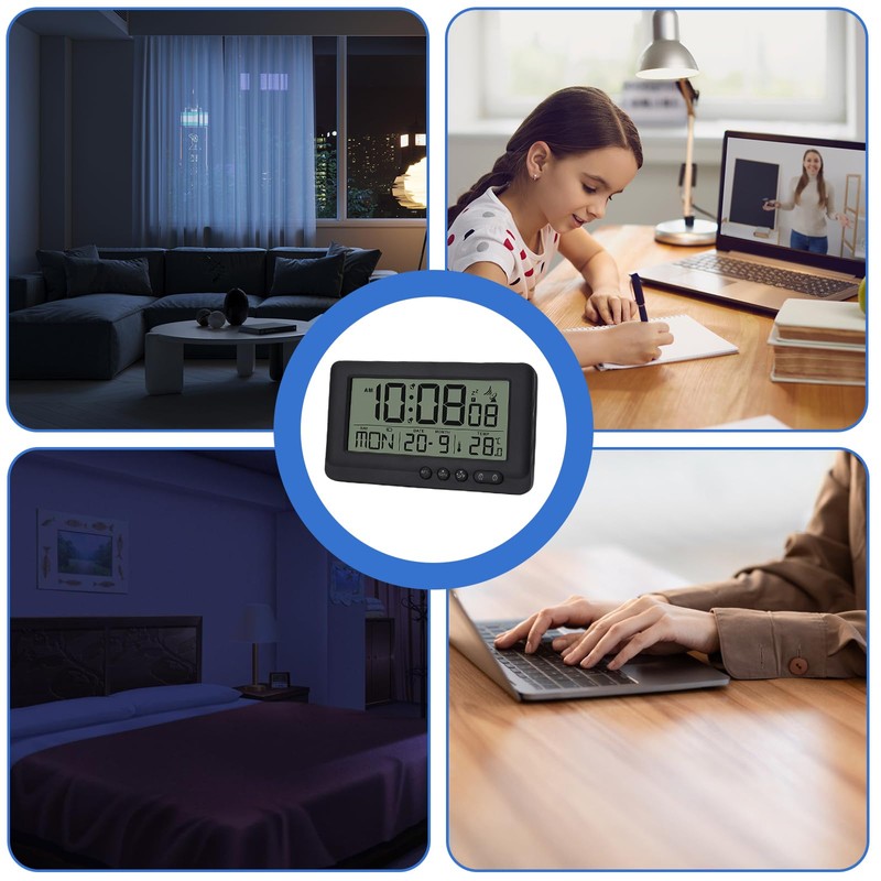 Digital Radio-Controlled Alarm Clock with Thermometer, Alarm Clock Digital with