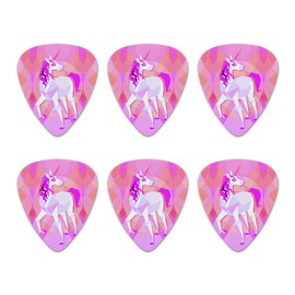 Geometric Pink Unicorn Fantasy Novelty Guitar Picks Medium Gauge - Set of 6