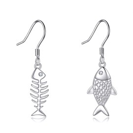 DAYLINLOVE Fish Bone Earrings 925 Sterling Silver Fish Pendant and Drip Earrings Fish Bone Jewellery Gifts for Women Girls