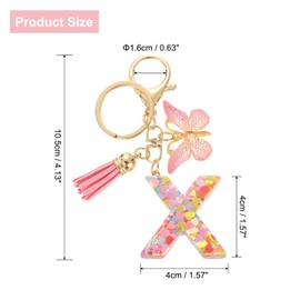 sourcing map Initial Letter Keychains, Resin Cute Butterfly Tassel Pendant Accessory for Women, Alphabet Key Ring for Purse Handbags Backpack, Pink-X
