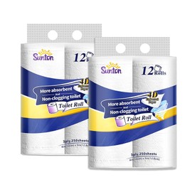 Sunton Soft 3-Ply Toilet Paper Bulk,Quick-dissolving,No clogging,Unscented,Thick 4D Ultra Absorbent paper,Family Mega 24 Rolls (Packs of 2),White Bathroom Tissue,Septic Safe,FSC