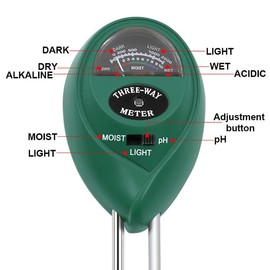 Soil pH Meter, 3-in-1 Soil Tester Kits with Moisture,Light and PH Test for Garden, Farm, Lawn, Indoor & Outdoor (No Battery Needed)