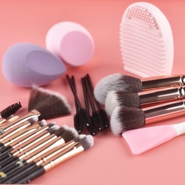111 Black 24Pcs Makeup Brushes Set With Makeup Sponges Premium Synthetic Foundation Powder Blush Blending Concealer Eye Shadow Brow Lash Marble Make Up Brush Kit