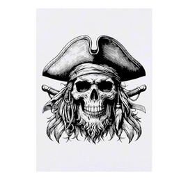 'Pirate Skull with Goatee Beard' Temporary Tattoo - Water Resistant, Skin-Safe, Non-Toxic Transfer (TO00070385)