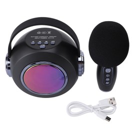 Bluetooth Mics Speaker Set with Colourful Light Effect Noise Reduction Support 32G Memory Card Wireless Karaoke Machine Black Single Mic