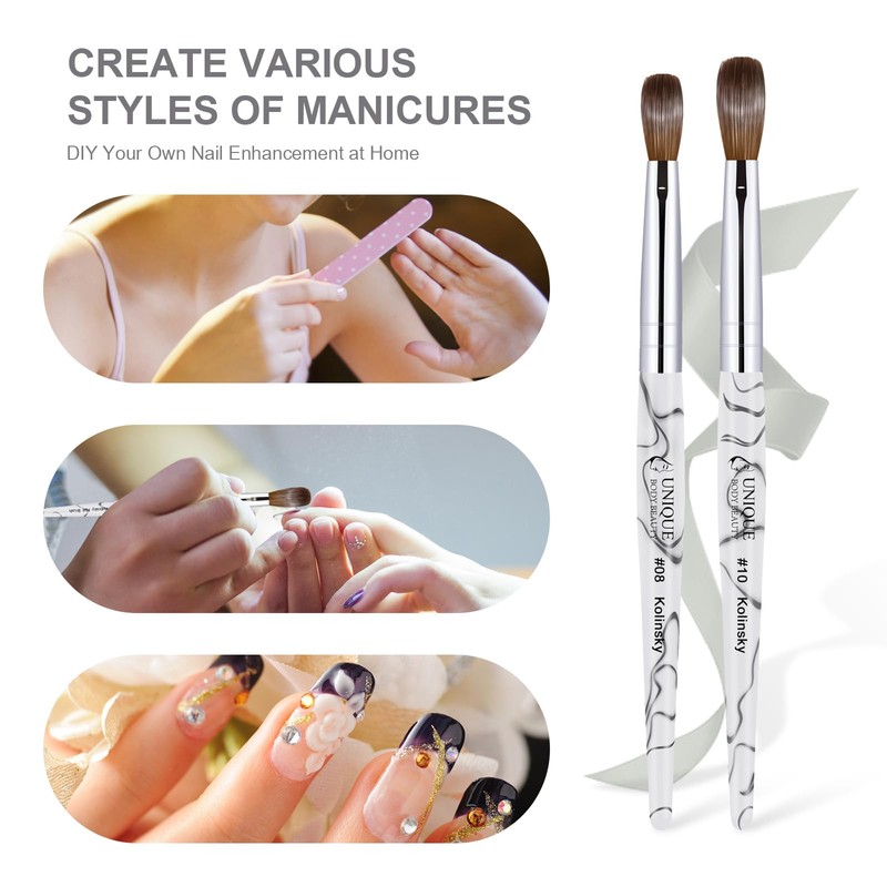 Unique Body Beauty Kolinsky Acrylic Nail Brush (White, 10)