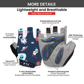 Kids Cycling Gloves Half Finger Gel Padded Non-Slip Breathable, Junior Glove Girls Boys Fingerless Adjustable for Mountain Bike Running Riding Sport Outdoor Biking (Blue, Medium)