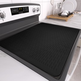 Stove Top Cover for Electric Stove- Range Covers for Electric Stove,Silicone XXL Dish Drying Mat, Glass Cooktop Covers, Flat RV Range top Mats (Black, 28"x20")