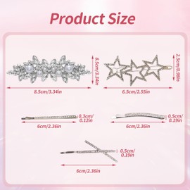 Psiokimi Rhinestone Hair Barrettes for Women, 10 Pcs 5 Styles Bridal Hair Accessories for Women, Flower Pearl Crystal Silver Hair Clips WeddingHair Accessories for Women Wedding