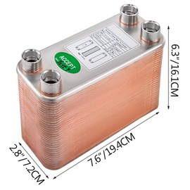 BestEquip Heat Exchanger 3"x7.5" 60 Plates Brazed Plate Heat Exchanger 316L 1/2" BSP FPT Heat Exchanger EATB12 Beer Wort Chiller for Hydronic Heating
