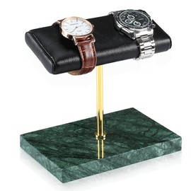 LYS&LYX Double Watch Stand | Handcrafted Italian Leather Marble base | Watch display stand compliment all watches | Jewelry stand | Watch organizer & holder | Watch Accessory (Green/Glod/Black)