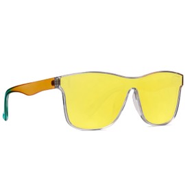 NYS Collection Premium Polarized Sport Sunglasses - Flat Mirrored Lens for Men & Women, Trendy & Durable 100% UV Protection (Yellow Mirror Lens- Amber-Teal Fade)