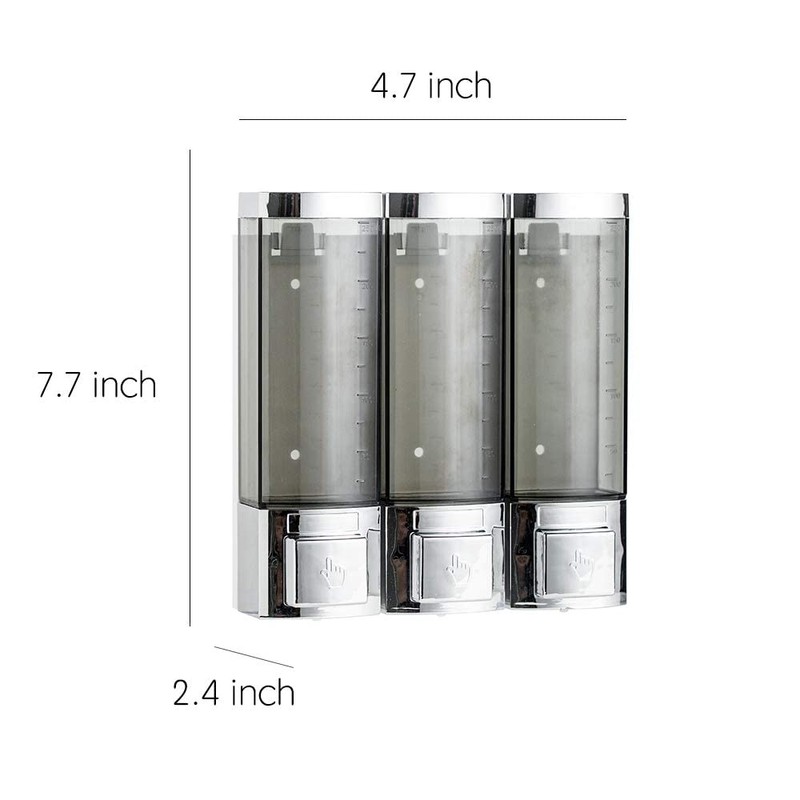 Shower Soap Dispenser 3-Chamber,Drill Free with Glue or Wall Mount