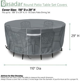 Patio Furniture Covers, Waterproof Outdoor Furniture Cover, 110" Dia x 28" H, 500D Tough Round Patio Table Covers, All Weather Protection Large Covers for Patio Furniture Set -Grey