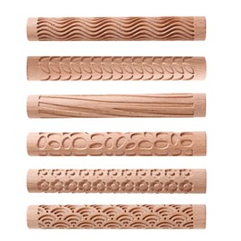 TALOEYH 6 Styles Modelling Pattern Roller, Wooden Texture Roller, Handmade Clay Rolling Pin, Textured Hand Roller, Ceramic Tools for DIY Crafts (Type 2)