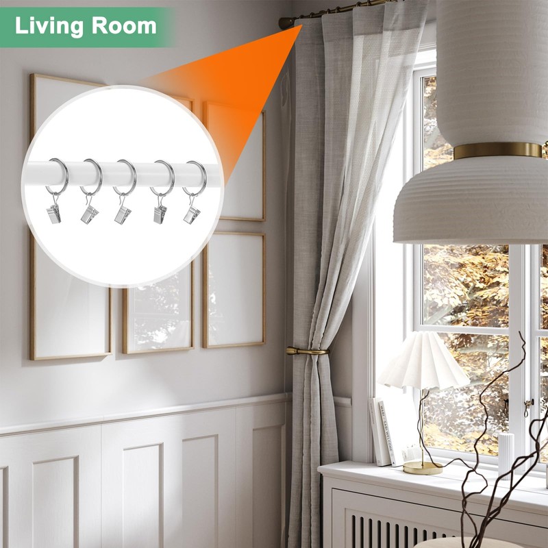 M METERXITY 40-Pack Silver Curtain Rings with Clips, Rustproof Metal