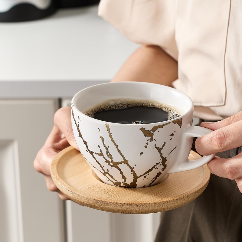 LUKA Ceramic Demitasse Espresso Cups Set with Saucers and Metal