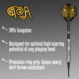 Shot! Darts Soft Tip TOA, 70% Tungsten Barrels, Center Weighted, Pro Throwing Darts for Maximum Aerodynamics Handcrafted Professional Dart Set and Flights Made in New Zealand, Plastic Tip Bar Darts
