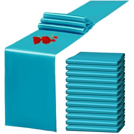 12 Pack Turquoise Satin Table Runner 12 x 108 Inch Long Premium Table Runners for Wedding Party Events Decoration, Birthday Parties, Banquets Decorations, Graduations, Engagements