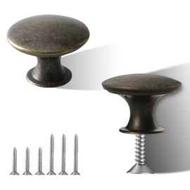 Yutherfur 12PCS Vintage Cabinet Knobs Antique Brass Drawer Knobs 30mm Round Furniture Door Knobs Kitchen Cupboard Handles