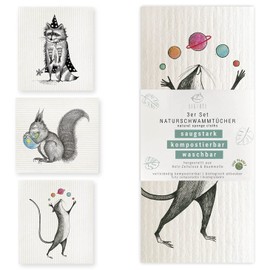 Ligarti Sponge Cloths Made of Wood (100% Eco & Washable) Set of 3 Dishcloths Sustainably Compostable I All-Purpose Cloths for the Household Made in Germany I Dishcloths, Washing Up Sponge