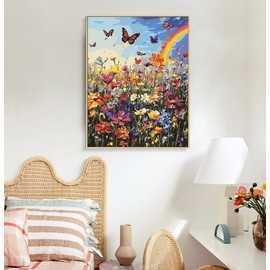 Paint by Numbers for Adults - Butterfly Flowers Adult Paint by Numbers Kits on Canvas without Frame, DIY Rainbow Acrylic Oil Painting by Number for Adults, Perfect for Gift Decor (16x20 inch)