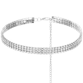 FdcLixuvol Diamond Choker Necklace for Women, Silver Rhinestone Necklace Adjustable Layered Chain Necklaces Anniversary Birthday Gift Crystal Jewelry for Women (3 Row)