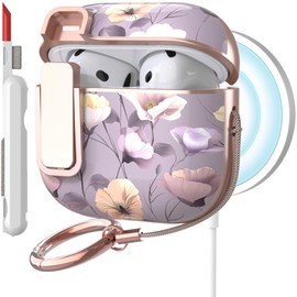 TATOFY Cover for AirPods Pro 4th Generation Case with Lock Clip Cleaner Kit Slim Hard AirPod 4 Lock Case Compatible with MagSafe (Gray Purple)