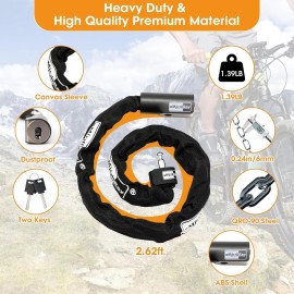 Emjollray E-Scooter Lock,E-Scooter Chain Lock with 2 Keys,2.62 ft Heavy Duty Anti-Theft