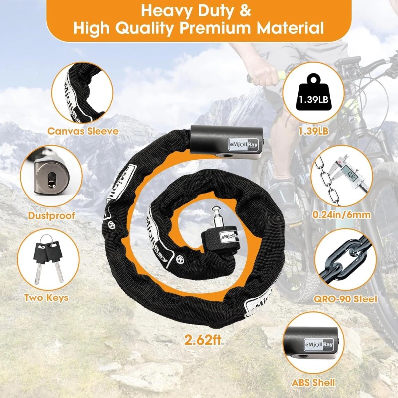 Emjollray E-Scooter Lock,E-Scooter Chain Lock with 2 Keys,2.62 ft Heavy