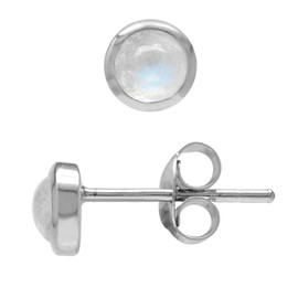 Silvershake 3MM Ultra Petite Bezel Set Cabochon Stone White Gold Plated or Yellow Gold Plated 925 Sterling Silver Second or Third Hole Minimalist Stud Earrings Jewelry for Girls Teen Women, Small,