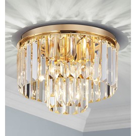 AGV LIGHTING CL006G Crystal Ceiling Light Fixture, Modern Semi Flush Ceiling Light, D12 x H8, E12 Base 3-Lights, Gold Finish