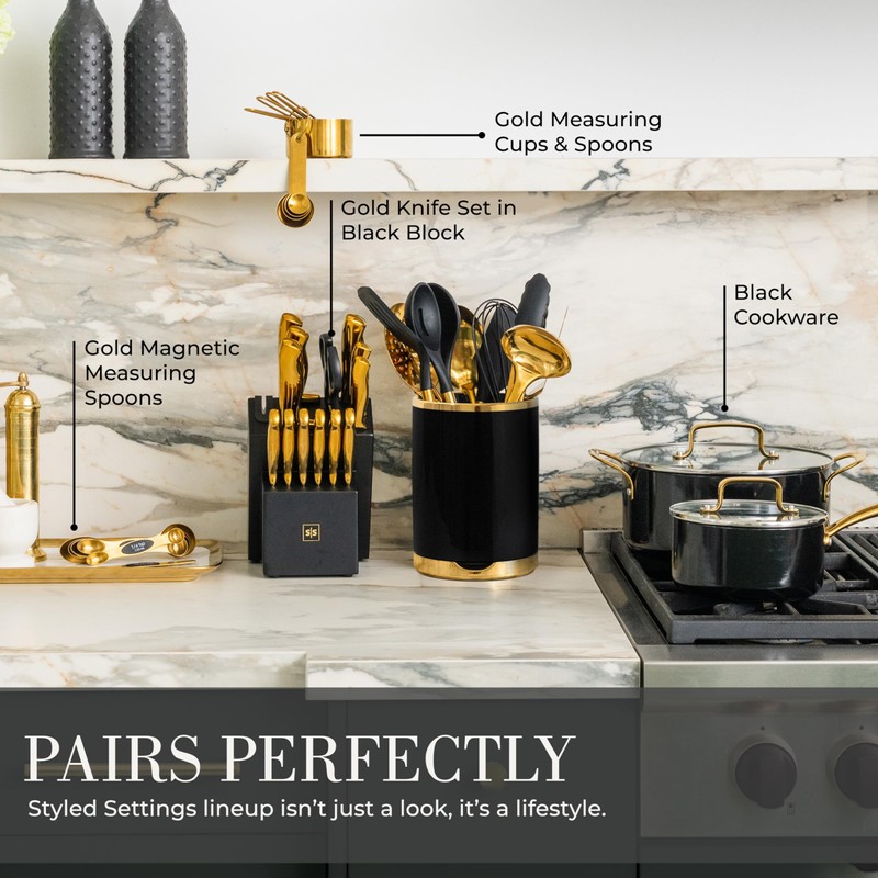 STYLED SETTINGS Black and Gold Cooking Utensils Set - 13-Piece