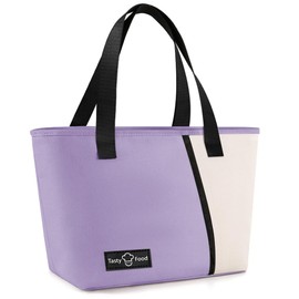 TIECHI Insulated Lunch Bag for Women, Leakproof Wide-Open Lunch Tote Bag with Front Pocket, Reusable Cool Bag Lunch Box Bag for Kids Girls Adults Work School Beach Picnic (Purple)