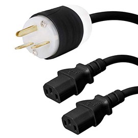 NEMA 6-15P to 2X C13 Y Splitter Cord - 3 Foot, 15A/250V, 14/3 AWG - Iron Box # IBX-2726-03