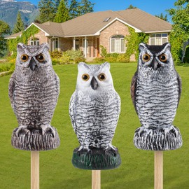 Fake Plastic Owl Decoys, Lomrsiul Garden Owl Statue Waterproof Owl Scarecrow for Garden Courtyard Orchard Doorway Roof Owl Decor 3 Pack